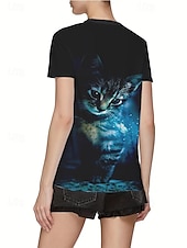 billige Dyrene tee-Dame T skjorte Sommertopper Grafisk Katt Klassisk Fritid Kortermet V-hals Crop Tops Daglig Helg Trykt mønster Regnbue Sommer Vår Høst