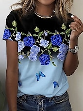ieftine tricou floral-Pentru femei Tricou Ombre Floral Grafic Epocă Stilat Clasic Manșon scurt Stil Nautic Rotund Topuri obișnuite Zilnic Imprimeu Roz Îmbujorat Albastru piscină Portocaliu Vară