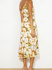 abordables Robes Floraux Imprimés-Femmes Robe Midi Robe Fleurie Robe Imprimée Mode Moderne Extérieur Vacances Week-end Coupe régulière Fleur Sans manches Une Épaule Jaune Bleu Violet Orange Été