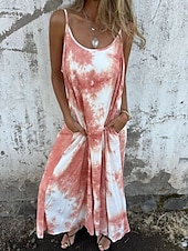cheap Rompers-Women&#039;s Long Dress Maxi Dress Casual Dress Summer Dress Slip Dress Fashion Modern Daily Beach Weekend Regular Fit Tie Dye Sleeveless Spaghetti Strap Pink Navy Blue Apricot Summer