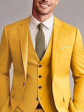 cheap Wedding Suits-Men&#039;s Wedding Suits White Yellow Solid Colored Slim Fit 3 Piece Single Breasted Two-buttons
