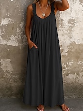 abordables Robe blanche-Femmes Robe maxi Robe d&#039;été Robe Nuisette Occasionnel Quotidien Coupe régulière Uni Sans manches Col en U Noir Jaune Rouge Bleu Été