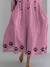 cheap Animals Dress-Women&#039;s Maxi Dress Sundress A Line Dress Summer Dress Vacation Casual Beach Daily Holiday Going out Loose Fit Graphic Animal Long Sleeve Crew Neck Boat Neck Pink Blue Brown Summer Spring