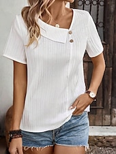 voordelige Dames eenvoudige tops-Dames Overhemd Effen Kleur Stijlvol Modern Casual Korte mouw V-hals Normale tops Dagelijks Knop Wit Zomer Lente