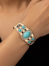 abordables Bracelet pour femme-Bracelet manchette vintage en or pour femme avec pierres turquoises – Bracelet réglable de style bohème pour dames, idéal pour les tenues décontractées, les fêtes et les festivals d&#039;été