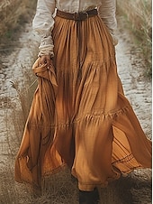 tanie Sukienki boho-Damskie Długa sukienka sukienka maxi Codzienne sukienki Sukienka rozkloszowana Letnie sukienki Sukienka Boho Zabytkowe Urlop Codzienny Święto Regularny Kolorowy blok Długi rękaw W serek Żółty Lato