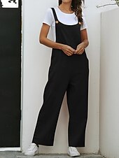 abordables Pantalon uni en coton et lin-Femmes Normal Pantalon en coton et lin Basique Couleur Unie Sans manches Col en U Avec Poches Rue Sortir Coupe régulière Noir Blanche bleu marine Été