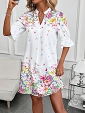 economico Abiti floreali-Per donna Mini Abito Abito a trapezio Vacanza Casual Boho All&#039;aperto Uscire Spiaggia Vestibilità standard Floreale Grafico Manica Corta Scollo a V Bianco Rosa Blu Verde Estate Primavera