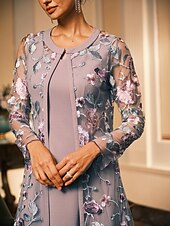 billiga Kappor och trenchcoats-Dam Kappa Andningsfunktion Spets Broderad Elegant Blommig Formell Bröllop Fest Lång Rund halsringning Lös passning Långärmad Ytterkläder Grå rosa Svart Vinröd Sommar Vår