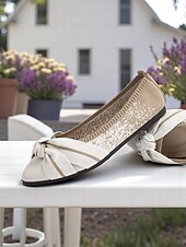levne Dámské boty s plochou podrážkou-Dámské flyknit nazouvací balerínky s uzlem - měkký pletený svršek se stylovými pruhy a odolnou podrážkou, ideální pro pohodlné a neformální aktivity