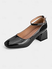 cheap 1950s-Women&#039;s Shiny Purple Patent Leather Mary Jane Heels – 1950s Retro Block Heel Pumps with Ankle Strap for Vintage Party, Wedding, and Prom