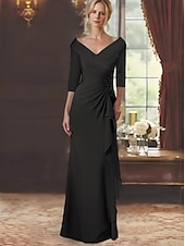 olcso Padlóhossz-A-vonalú Anyának a Menyasszonyhoz Ruha Elegáns V Nyakú Padló Hossza Chiffon Csipke Hosszú Ujjú Leomló Rózsákkal