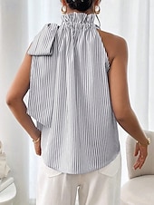 ieftine Top cu dungi și geometric-Pentru femei Camisole Tank Top Dungi Zilnic Casual Fără manșon Gâtul halter Topuri obișnuite Zilnic Imprimeu Negru Albastru celest Mov Trifoi Vară