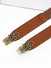 cheap Women&#039;s Belt-Women&#039;s Vintage Elastic Waist Belt with Bronze Scroll Buckle – Faux Leather Cinch Belt for Dresses and Blouses, Elegant Style for Daily Wear and Formal Occasions