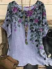 cheap Art&amp;Design tee-Women&#039;s Shirt T Shirt Tee Top Flowers Elegant Fashion Modern Short Sleeve Crew Neck Regular Tops Daily Weekend Print White Pink Blue Purple Green Summer
