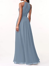 cheap Bridesmaid Dresses-A-Line Bridesmaid Dress Halter Neck Sleeveless Elegant Floor Length Chiffon with Pleats / Ruching
