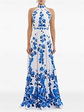 cheap Casual / Daytime Wedding-A-Line Quinceanera Dresses Elegant Dress Wedding Wedding Guest Floor Length Sleeveless Halter Neck Chiffon Backless with Floral Print Wedding Guest Dress