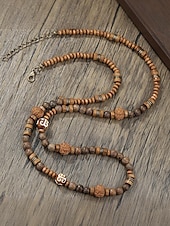 abordables Bijoux pour hommes-Collier de perles en bois naturel pour homme – Bijoux tribaux bohèmes faits à la main pour le yoga, la méditation, les festivals et le quotidien