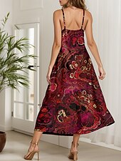 ieftine Artă și design rochii-Pentru femei Rochie Maxi Rochie A line Rochie de vară Rochie Slip Vacanță Casual Plajă Fit regulat Grafic Abstract Imprimare de marmură Fără manșon În V Roșu-aprins Albastru piscină Mov Trifoi Var