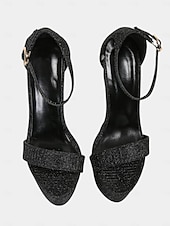 halpa Platta Sandalet-naisten mustat glitter-korkokengät - peep-toe-nilkkaremmillä varustetut juhlakengät yöelämään ja klubitapahtumiin