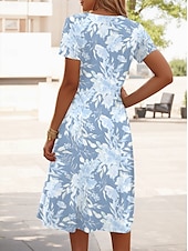 abordables Robes fleuries-Femmes Mini Robe Robe T-Shirt Robe d&#039;Été Robe trapèze Robe d&#039;été Vacances Occasionnel Chaussures de plage Quotidien Sports Fête Coupe régulière Fleuri Graphique Manche Courte Col en V Bleu Ciel Vert