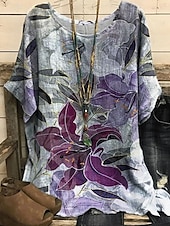 cheap Art&amp;Design tee-Women&#039;s Shirt T Shirt Tee Top Flowers Elegant Fashion Modern Short Sleeve Crew Neck Regular Tops Daily Weekend Print White Pink Blue Purple Green Summer