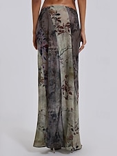 preiswerte Grafische Röcke-Damen Rock Gerade Mode Boho Maxi Mittlere Hüfthöhe Röcke Blumen Druck Mikroelastisch Straße Ausgehen Grau Sommer Polyester