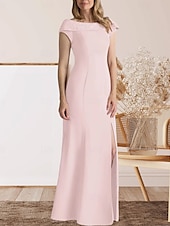 preiswerte Bodenlänge-Meerjungfrauenschnitt Brautmutterkleid Hochzeitsgast Elegant Süß Rundhalsausschnitt Bodenlang Spitze Stretchstoff Kappenärmel mit Spitze Geteilter Vorderteil 2025