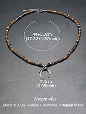 cheap Men&#039;s Jewelry-Men&#039;s Lava Rock Beaded Necklace with Turquoise and Crescent Moon Pendant - Boho Style, Adjustable Length, Unisex for Casual Wear, Outdoor and Daily Use