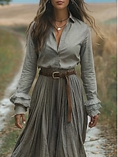 tanie Sukienki boho-Damskie Długa sukienka sukienka maxi Codzienne sukienki Sukienka rozkloszowana Letnie sukienki Sukienka Boho Zabytkowe Urlop Codzienny Święto Regularny Graficzny Długi rękaw W serek Szary Lato