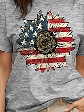 billige Uavhengighetsdag Topp-Kvinners patriotiske T-skjorte bomull skjorte grafisk flagg solsikke casual kortermet rund hals vanlige topper daglig trykk svart hvit grå sommer vår