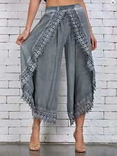 economico gamba larga e vita alta-Per donna Gamba larga Chinos Vacanza Vintage Essenziale Lunghezza intera Vita Alta Semplice Pizzo Fascia Elastica Comodo Morbido Confortevole Micro-elastico All&#039;aperto Vacanza Streetwear Nero Bianco