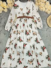 billige Boho-kjoler-Dame Lang kjole Maxikjole Boho-kjole Western kjole Mote Moderne utendørs Feriereise Ut på byen Normal Blomsternål i krystall Langermet V-hals Elfenben Sommer