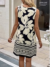 abordables Robes Boho-Femmes Mini Robe Robe d&#039;Été Vacances Boho Sortir Plage Coupe Standard Fleuri Graphique Paisley Sans manches Col Rond Noir Vert Été Printemps
