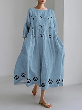 cheap Animals Dress-Women&#039;s Maxi Dress Sundress A Line Dress Summer Dress Vacation Casual Beach Daily Holiday Going out Loose Fit Graphic Animal Long Sleeve Crew Neck Boat Neck Pink Blue Brown Summer Spring