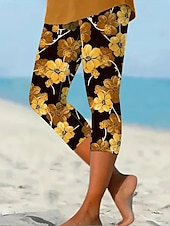 abordables -Femmes Pantalon capri Leggings Streetwear Occasionnel Longueur mollet Naturel Fleuri Imprimé Confortable Extérieur Extérieur Vacances Décontracté Quotidien Jaune Bleu Été Coupe régulière