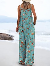 abordables combinaisons décontractées-Femmes Normal Combinaison Occasionnel Fleuri Sans manches Col en U Avec Poches Imprimé Rue Quotidien Coupe régulière Bleu Violet Fuchsia Été