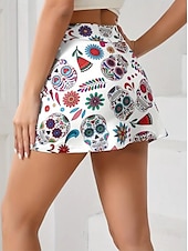 billiga Grafiska kjolar-Dam Smal Kjol Tenniskjol Mode Ledigt Mini Hög midja Kjolar Grafisk Blommig Ficka Elastisk Utomhussport Dagligen Vit Rodnande Rosa Grå Sommar Stickat Polyester