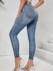 cheap Blue 3D Print-Women&#039;s Leggings Trousers 3D Print Chinos Vacation Streetwear Casual Full Length High Waist Plain Comfy Soft Comfortable Stretchy Outdoor Street Blue Dark Blue Gray Summer Skinny