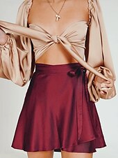 cheap Plain Skirts-Women&#039;s Skirt A Line Solid Color Fashion Casual Mini High Waist Skirts Plain Micro-elastic Street Daily Wine White Champagne Pink Summer Satin
