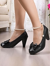 billige 1950-tallet-Rosa pumps med høy hæl i kunstskinn til dame – sløyfedetaljer med perle-ankelkjede, elegant stil for bryllup, fester og spesielle anledninger