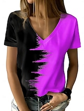 abordables T-shirt rayé et géométrique-Femmes T-shirt Graphique Géométrique Dégradé de couleur ancien Élégant Moderne Manche Courte Col en V Hauts Réguliers Quotidien Imprimé Blanche Jaune Rouge Bleu Violet Été Printemps