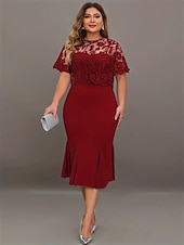 economico Lunghezza del tè-Abito madre della sposa abito elegante scollo a girotea lunghezza tè pizzo maniche corte con colore solido