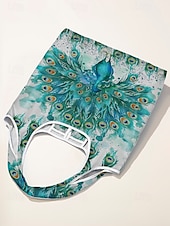 abordables Cabas et fourre-tout-Sac fourre-tout pliable à imprimé paon pour femme - Sac de courses réutilisable de grande capacité avec un design aquarelle élégant, léger et élégant, idéal pour un usage quotidien, les voyages et les achats écologiques