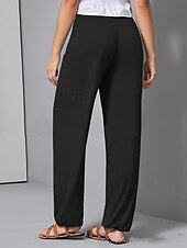 abordables jambe large et taille haute-Femmes Jambe large Slacks Pantalons Streetwear Occasionnel Longueur complète Naturel Uni Avec Poches Conception à cordon élastique Confortable Extérieur Rue Décontracté Quotidien Gris Noir Café Été