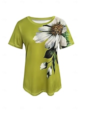 ieftine tricou floral-Pentru femei Tricou Floral Grafic Plante Epocă Stilat Clasic Manșon scurt Stil Nautic Rotund Topuri obișnuite Zilnic Sfârșit de săptămână Imprimeu Negru Albastru piscină Mov Trifoi Gri Vară Primăvară