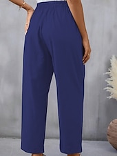 abordables Pantalon uni en coton et lin-Femmes Pantalon en coton et lin Slacks Mode Streetwear Longueur complète Naturel Uni Avec Poches Taille Élastique Confortable Sortir Week-end Chameau Noir Rose Bleu Été Coupe régulière