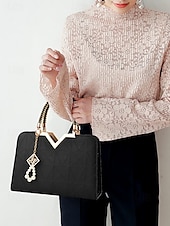 levne Kabelky a tote tašky-Dámská kabelka z umělé kůže s perlovým přívěskem – elegantní geometrické horní ucho a crossbody kabelka do kanceláře, na každodenní dojíždění a formální příležitosti