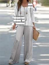 economico Abiti da donna con camicetta-Per donna Camicia Blusa Senza Maniche Manica 3/4 Collo a U Grafico Geometrico A righe Stampato All&#039;aperto Vacanza Casuale Rosa Blu Cachi Estate Vestibilità comoda
