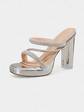 ieftine Petrecere de noapte-Sandale cu toc înalt și platformă, cu sclipici argintiu, pentru femei - pantofi eleganti, cu vârful deschis, pentru petreceri, pentru viața de noapte și evenimentele din club